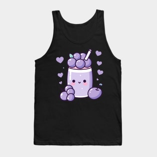 Kawaii Blueberry Boba Drink with Hearts | Design for Kawaii Food Art Lovers Tank Top